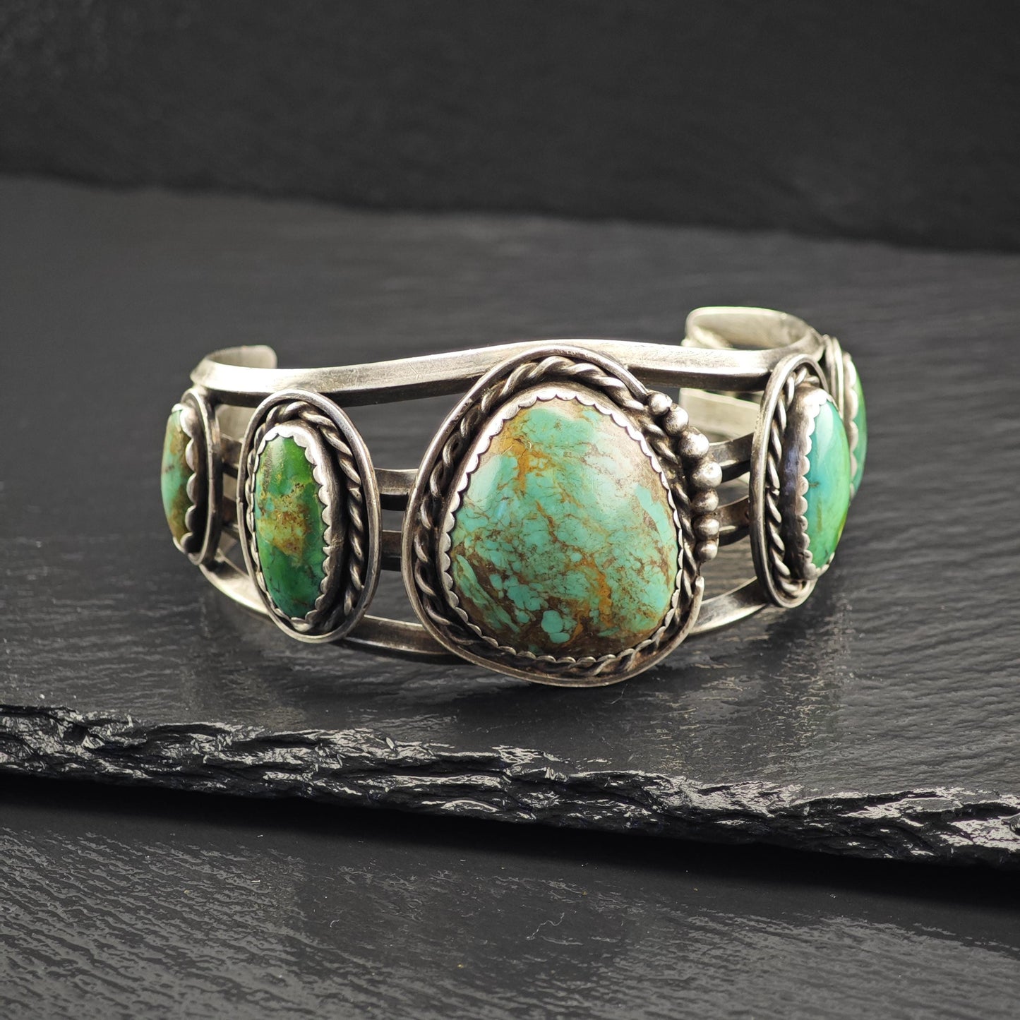 Native American Green Turquoise Cuff Bracelet Sterling Silver