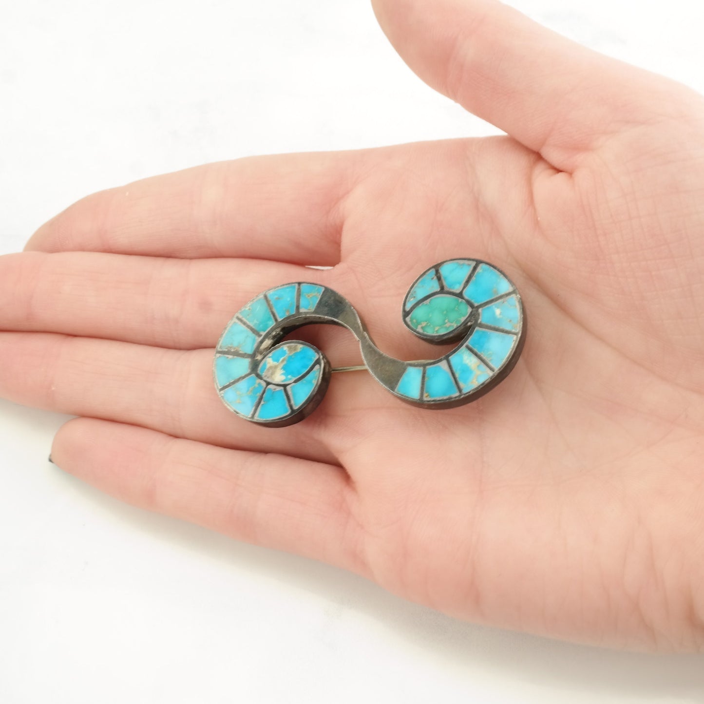 Historic, Early Zuni Inlay Sterling Silver Brooch Earrings Set , Hummingbird, Blue Turquoise