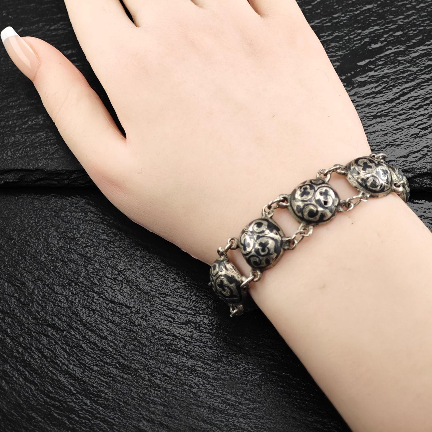 Tsar Alexander Russian 84, Niello Bracelet Sterling Silver