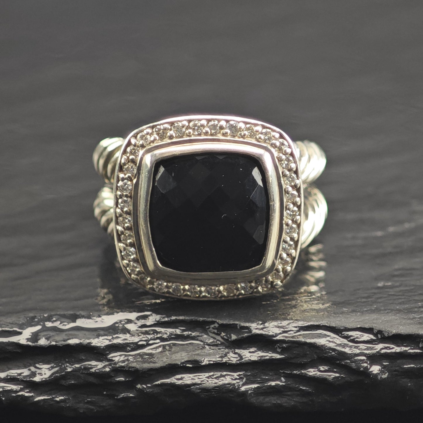 Vintage David Yurman Onyx & Diamond Sterling Silver Ring Sz 6 R6677
