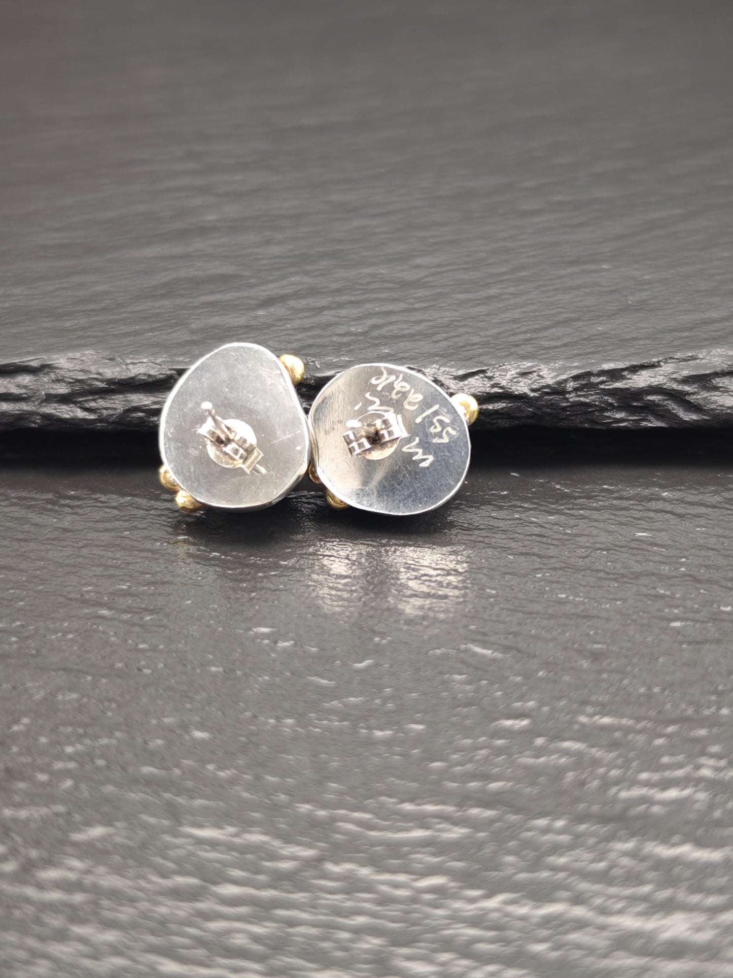 Vintage Sterling Silver Stud Earrings with 22K Gold Pearl Designer Elegance
