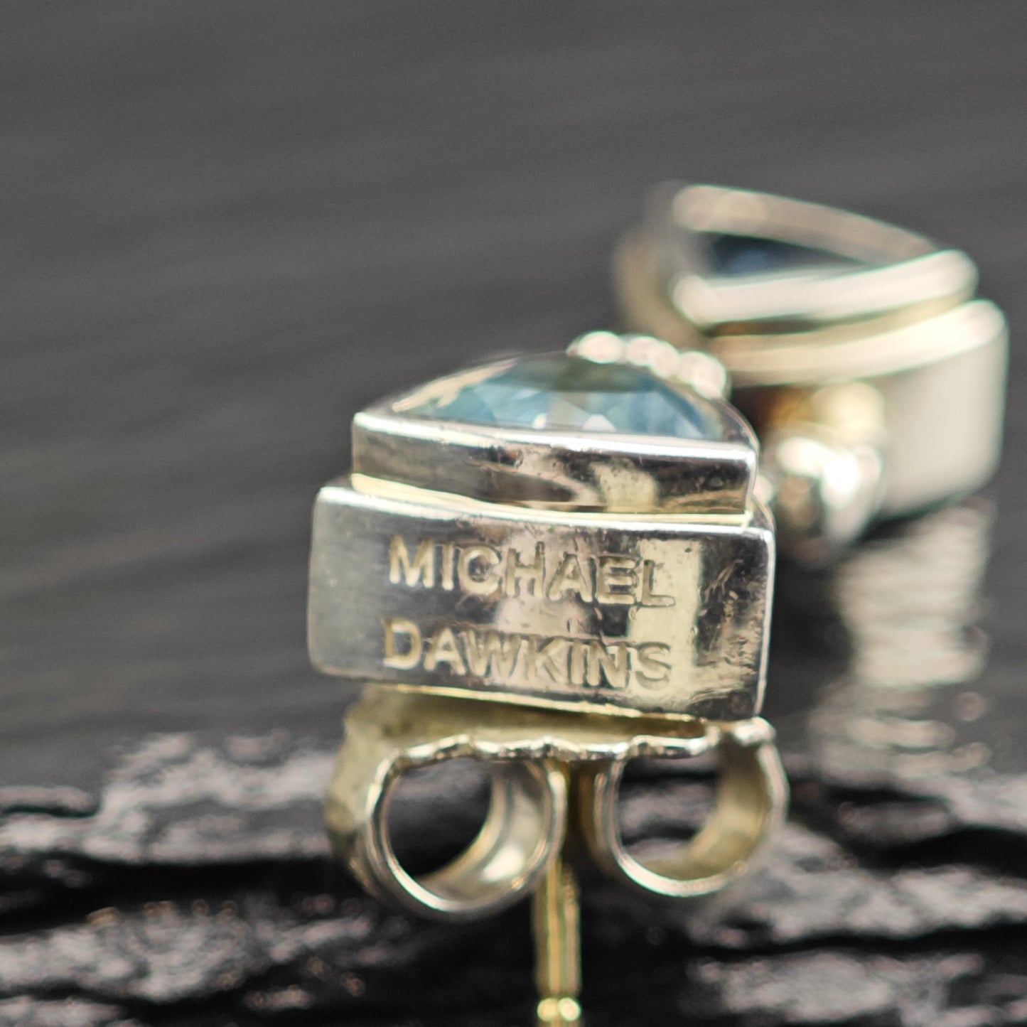 Vintage Michael Dawkins Topaz, 14K Gold Post Sterling Silver Stud Earrings ER3179
