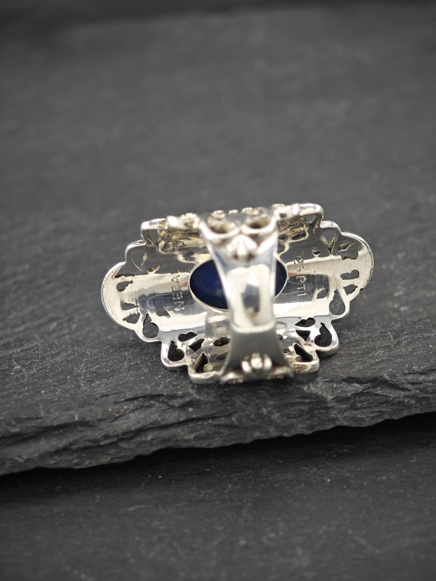 Vintage Lapis, Filigree Ring Sterling Silver