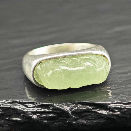Carved Jade Sterling Silver Band Sz 6 1/4 R6710