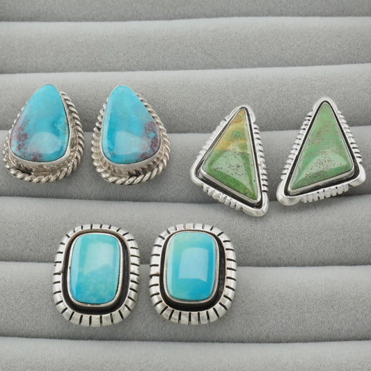 Choice of Vintage Native American Turquoise Stud Earrings Sterling Silver