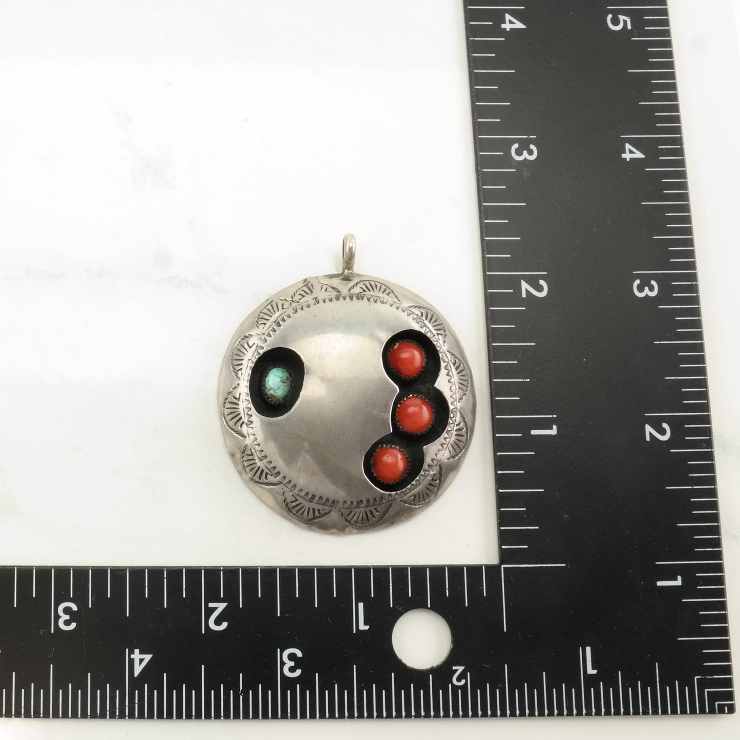 Native American Turquoise, Coral Shadowbox Sterling Silver Pendant