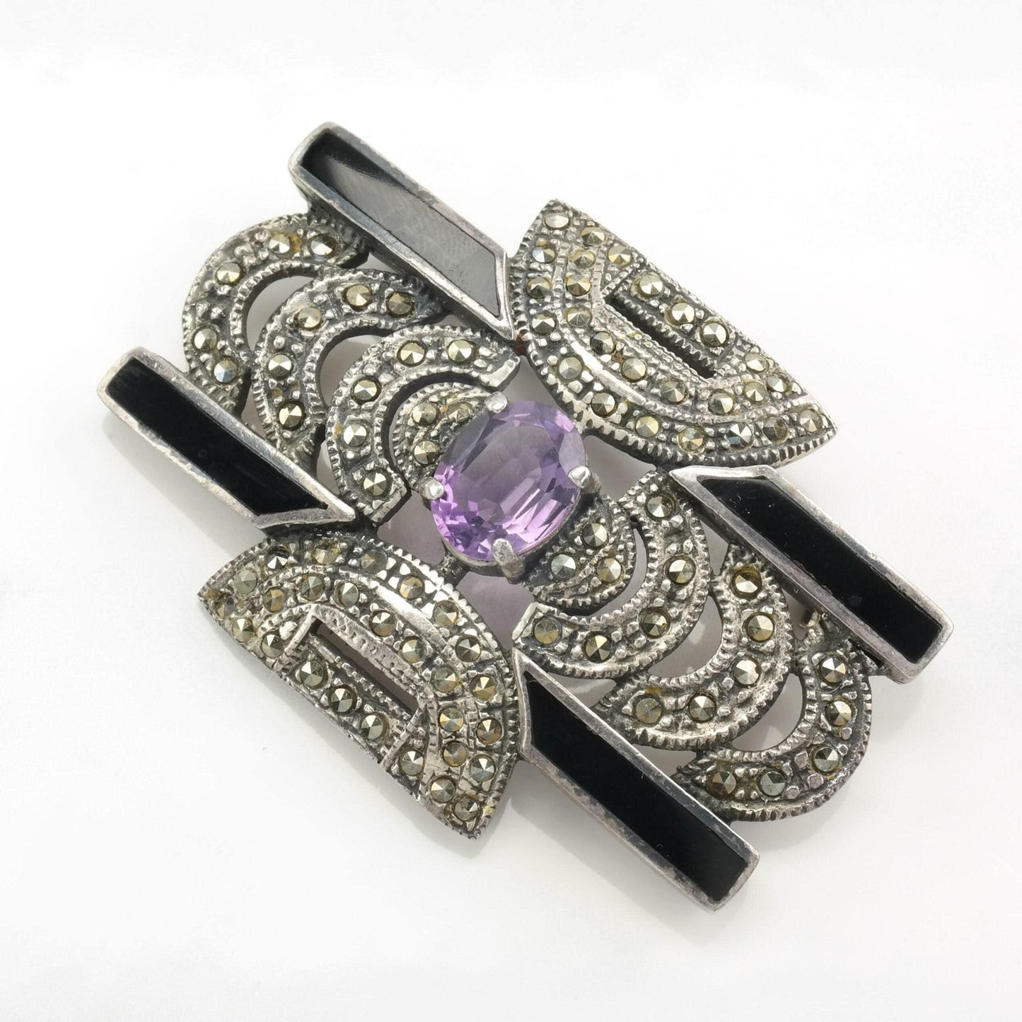 Art Deco Style Silver Brooch Sterling Marcasite