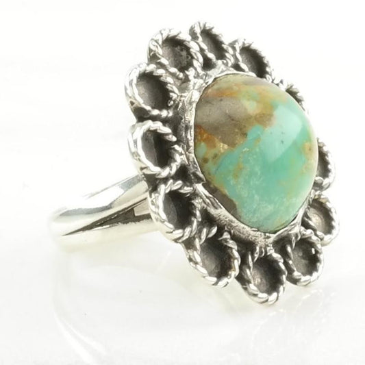 Vintage Southwest Silver Ring Turquoise Floral Sterling Blue Size 6