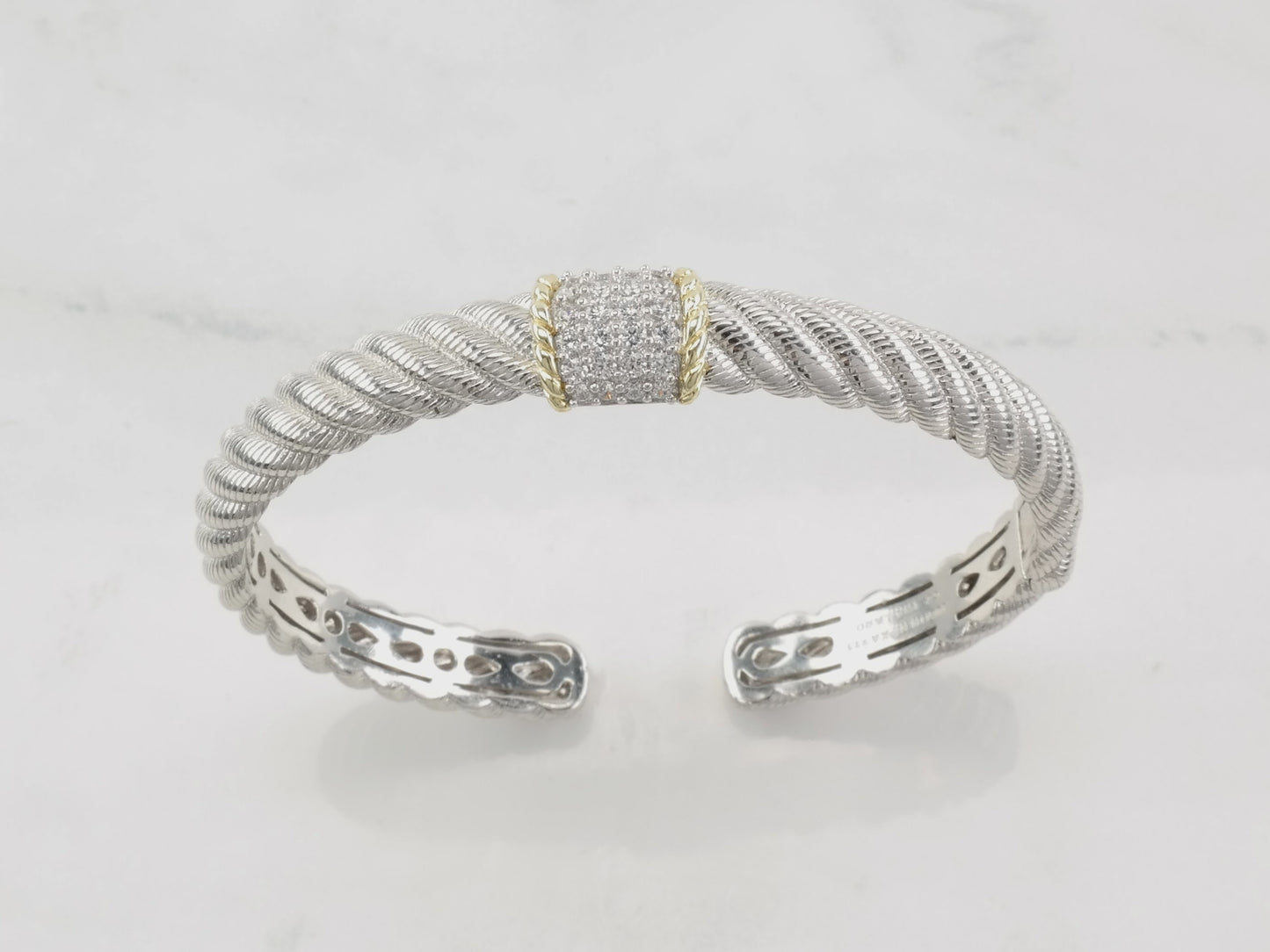 Judith Ripka Sterling Silver Cuff Bracelet CZ Gold Accent