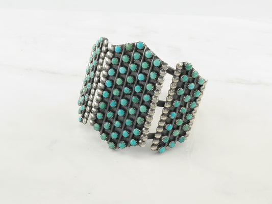 Native American Zuni Sterling Silver Cuff Bracelet Blue Turquoise Cluster