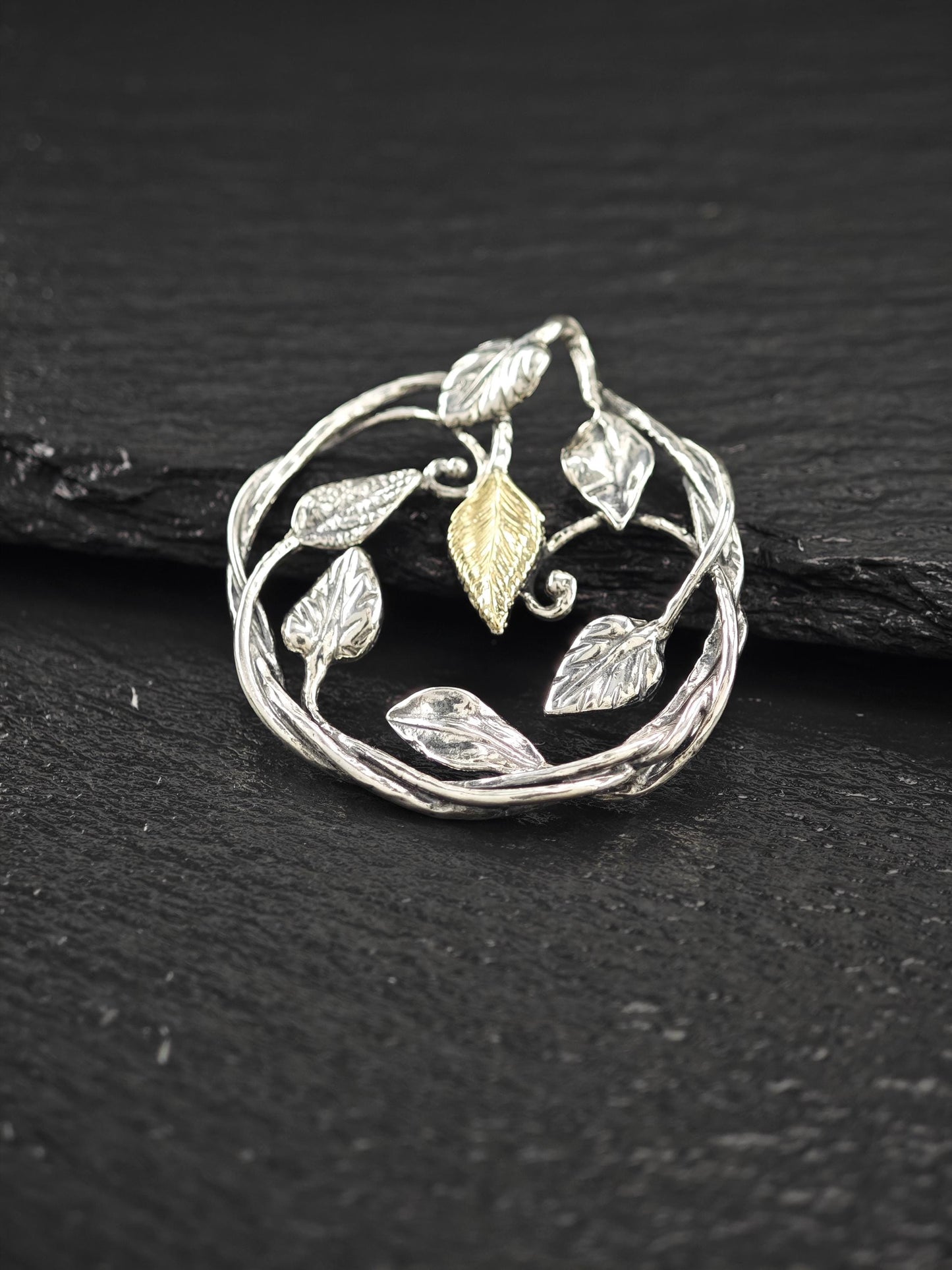 PZ Israel, 14K Gold Accent Leaf Pendant Sterling Silver P2733