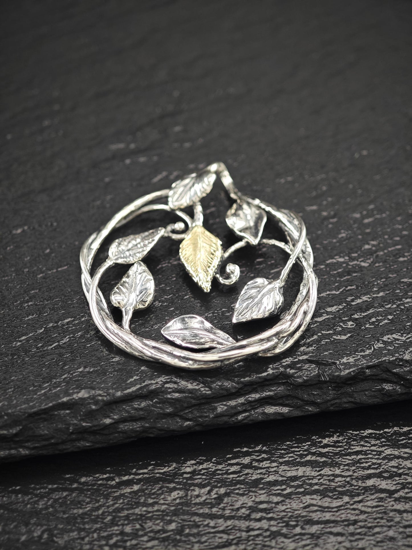 PZ Israel, 14K Gold Accent Leaf Pendant Sterling Silver P2733
