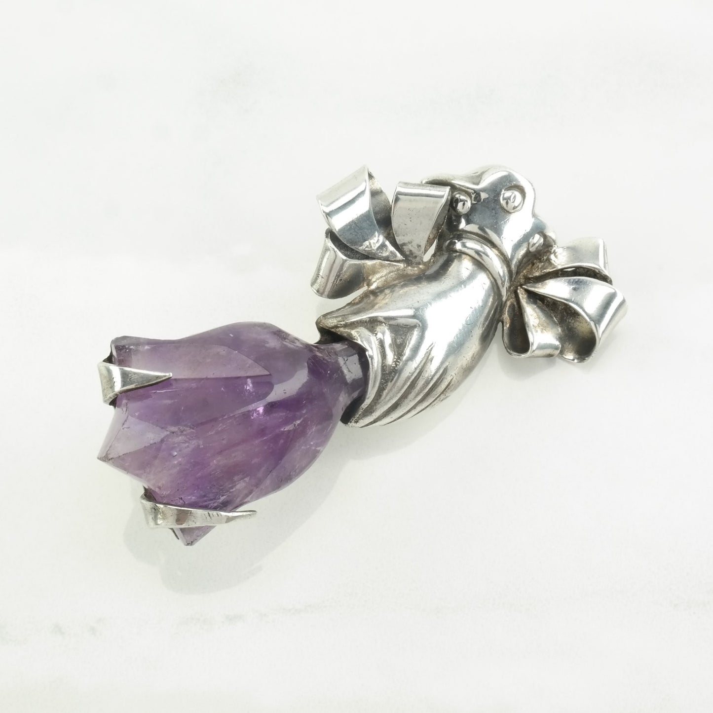 Taxco Sterling Silver Brooch Flower, Bouquet Amethyst