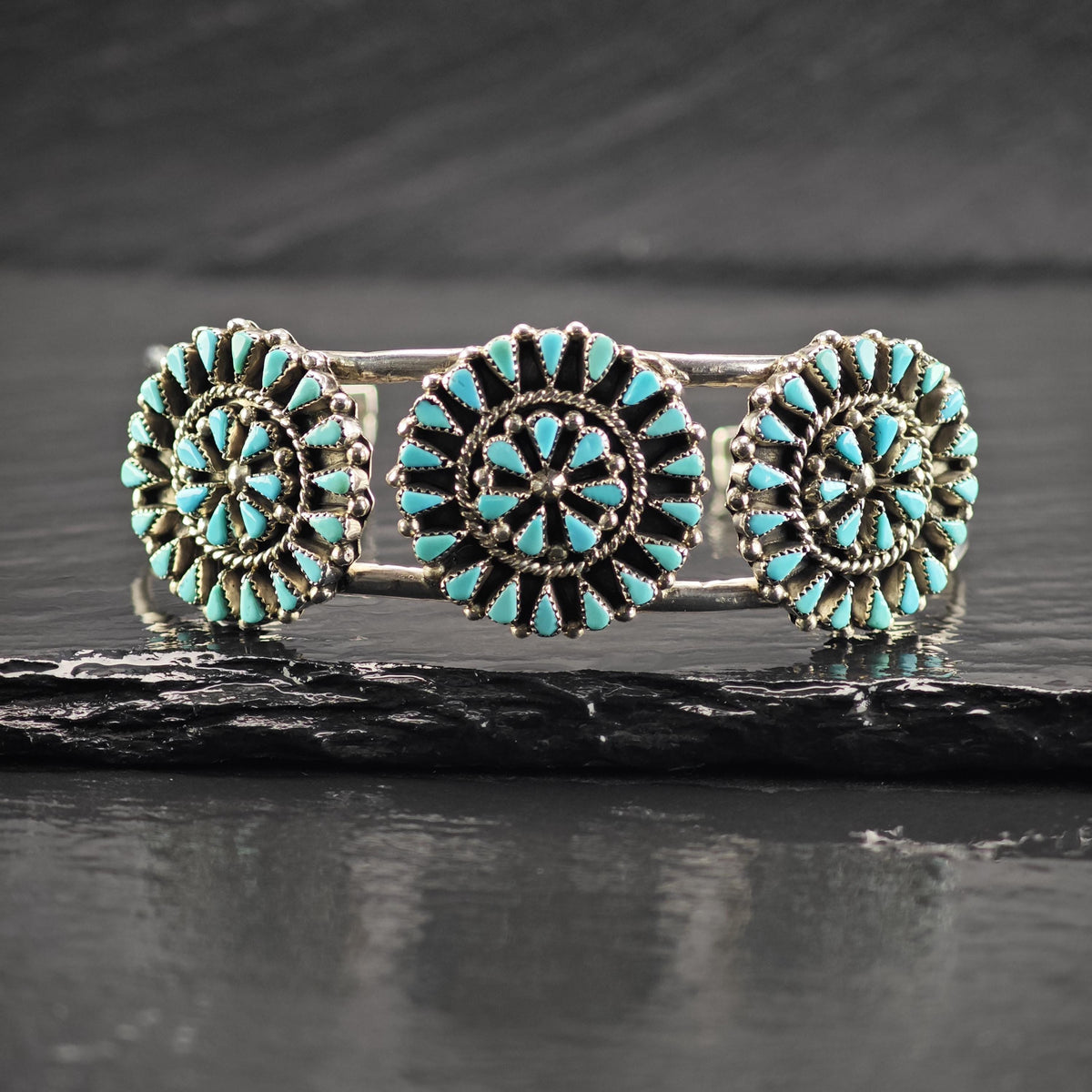 Vintage Zuni Native American Needlepoint Turquoise Sterling Silver Cuff Bracelet Sz 6 3/4" BR3168