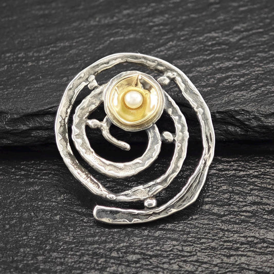 Yigal Avinoam, Pearl 14K Gold Accent Abstract Pendant Sterling Silver P2736