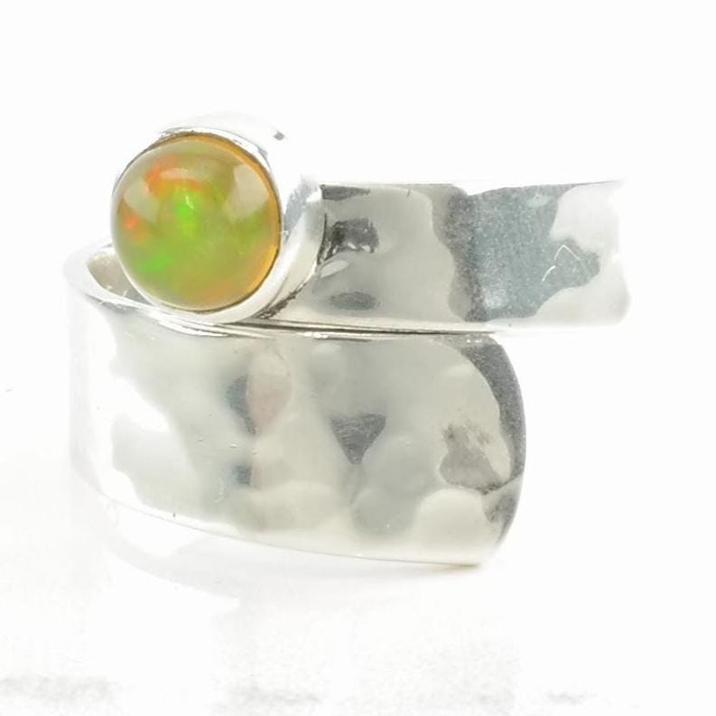 Vintage Sterling Silver Ring Opal Bypass Yellow Size 9 1/2