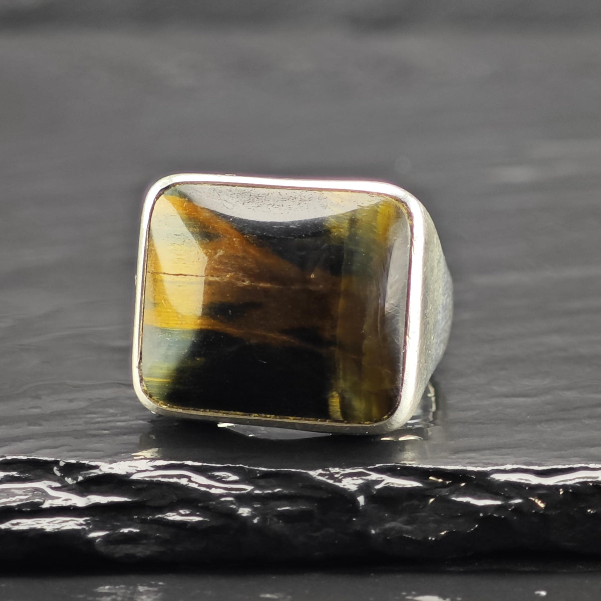 Square Tiger's Eye Sterling Silver Ring Sz 9 1/2 R6874
