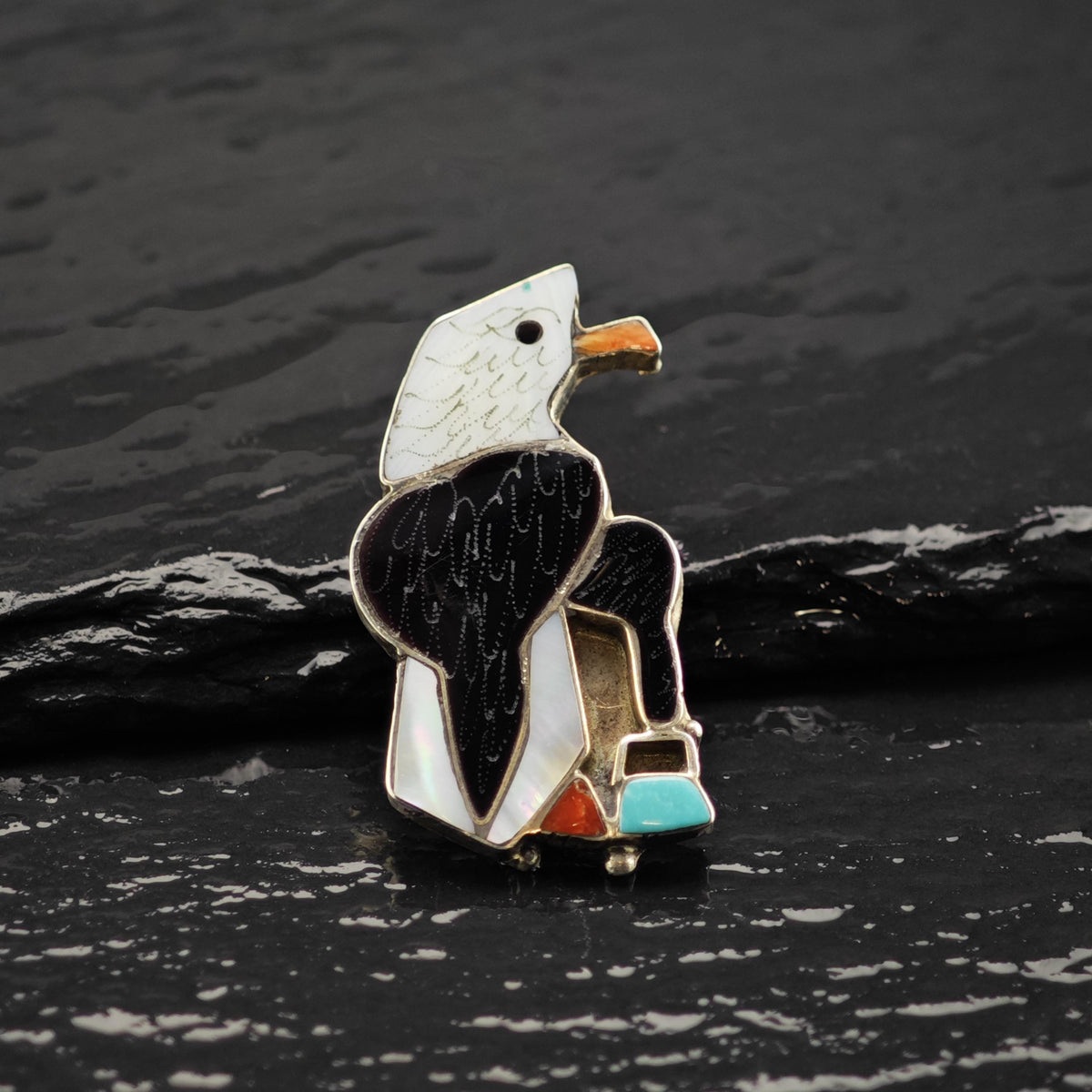 Multicolor Inlay Eagle Sterling Silver Brooch/Pendant B2283