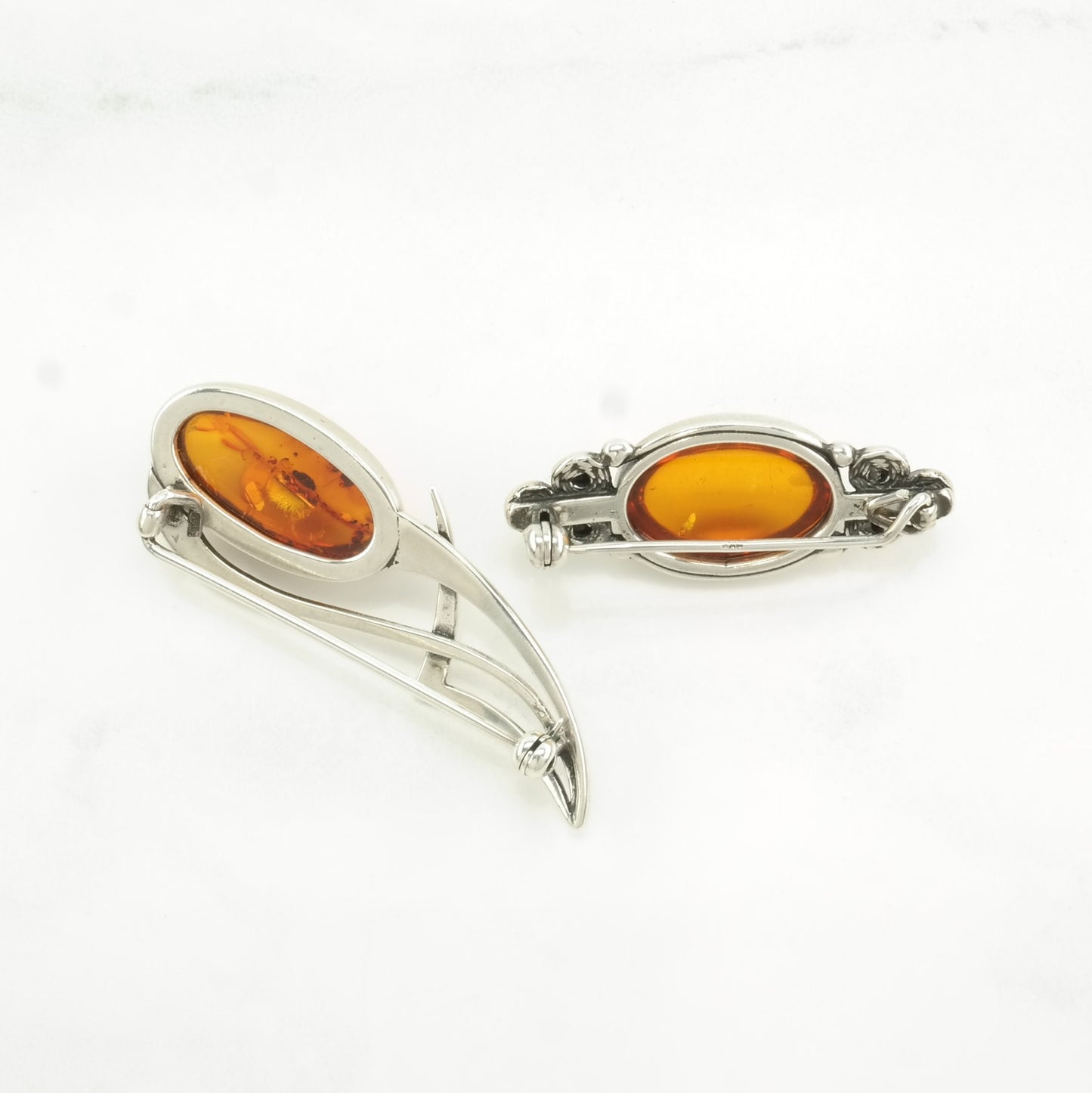 Choice: Sterling Silver Brooch Orange Baltic Amber