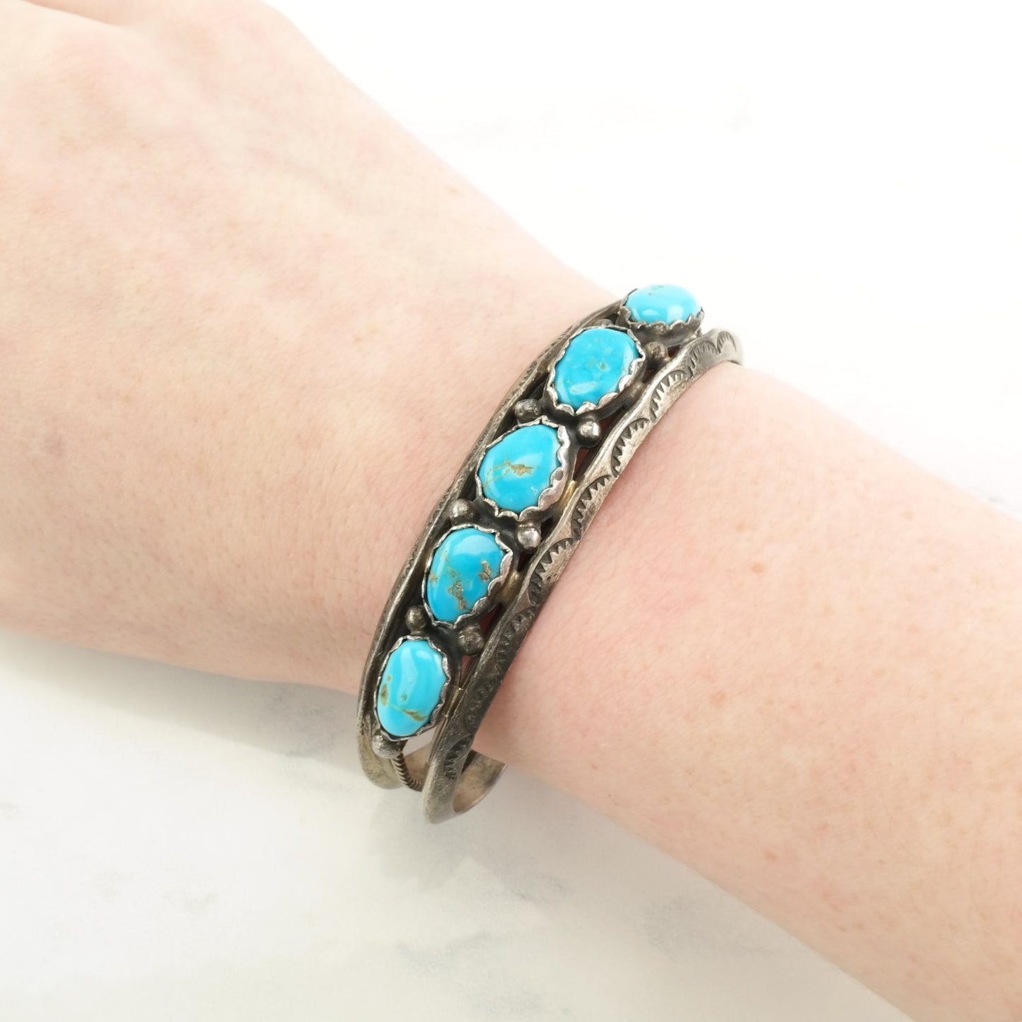 Calvin Desson Sterling Silver Cuff Bracelet Blue Turquoise Stamped