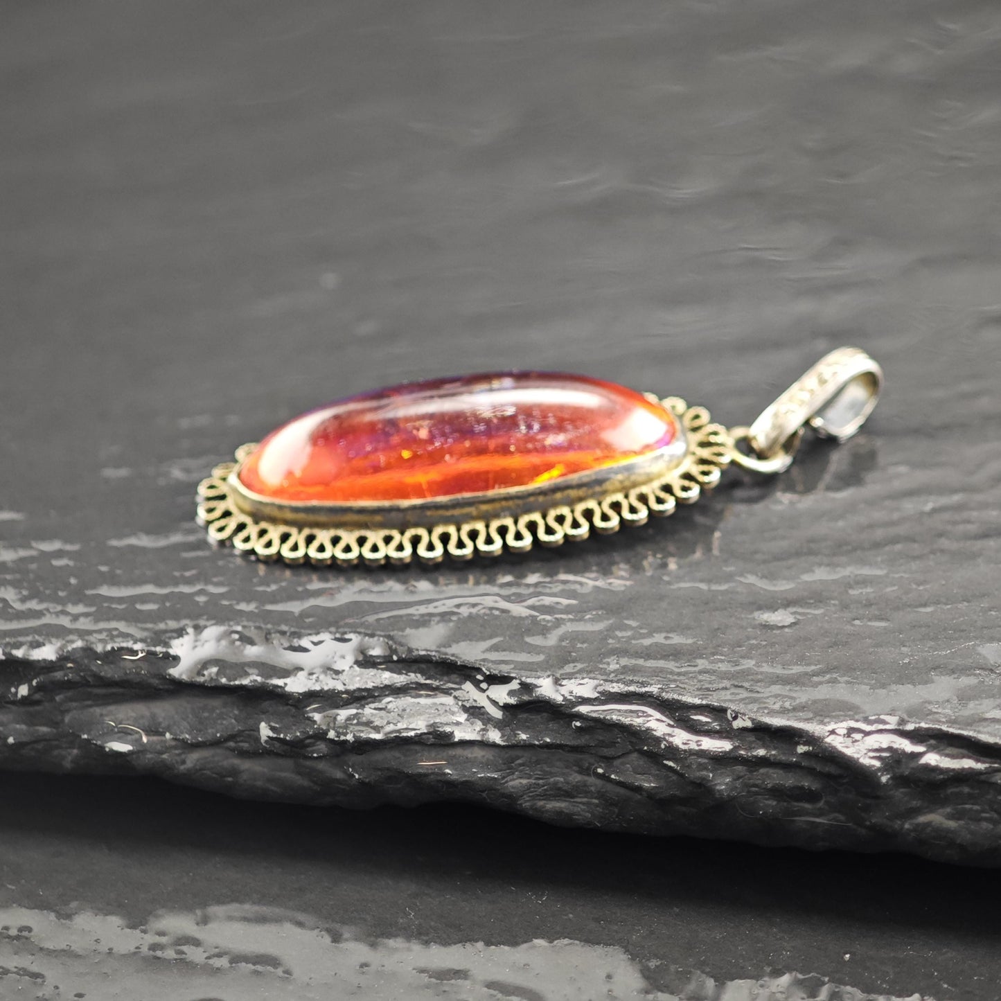 Dragon's Breath Opal Glass Pendant Sterling Silver P3049