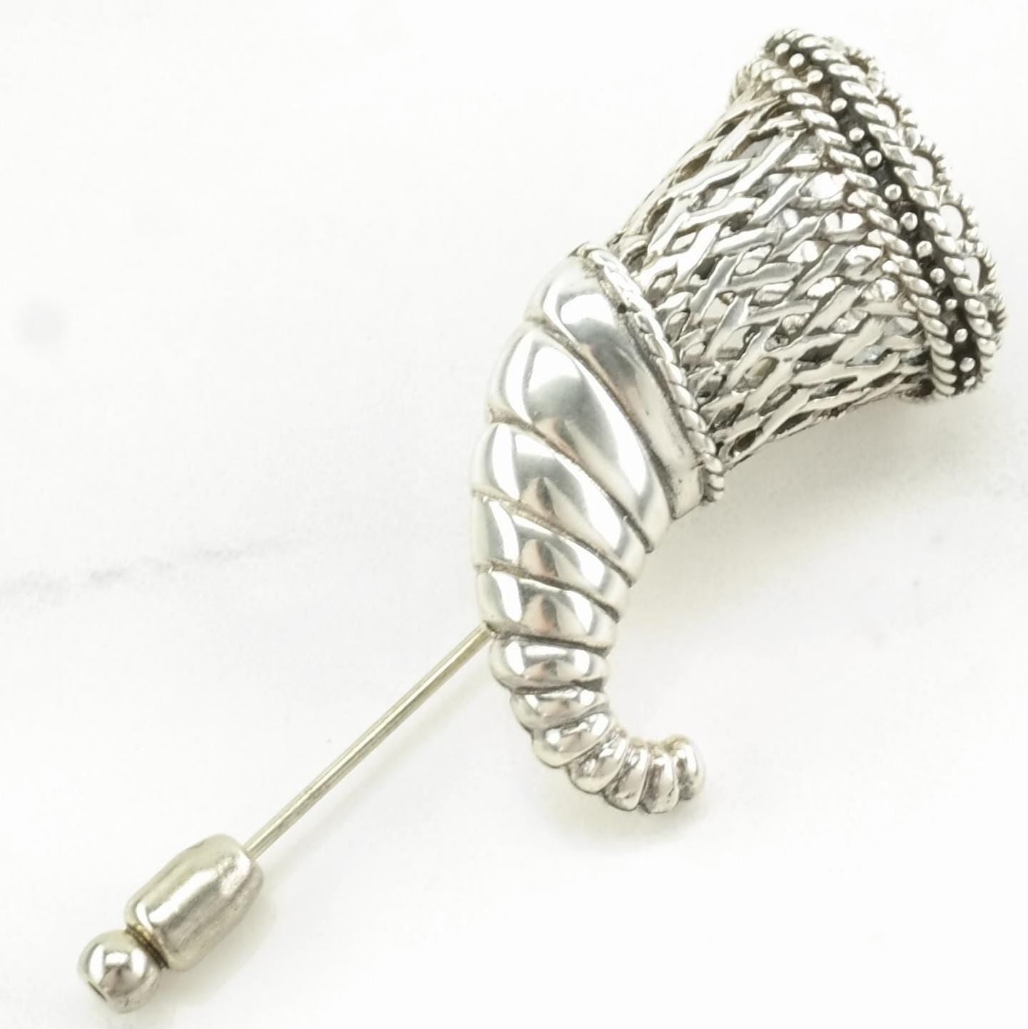 Silver Brooch Cornucopia Sterling B1849