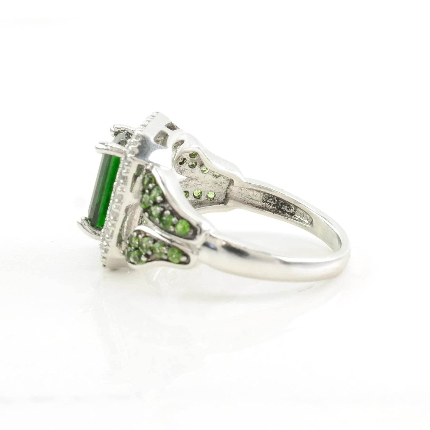 Sterling Silver Ring Chrome Diopside Leaf Green Size 5