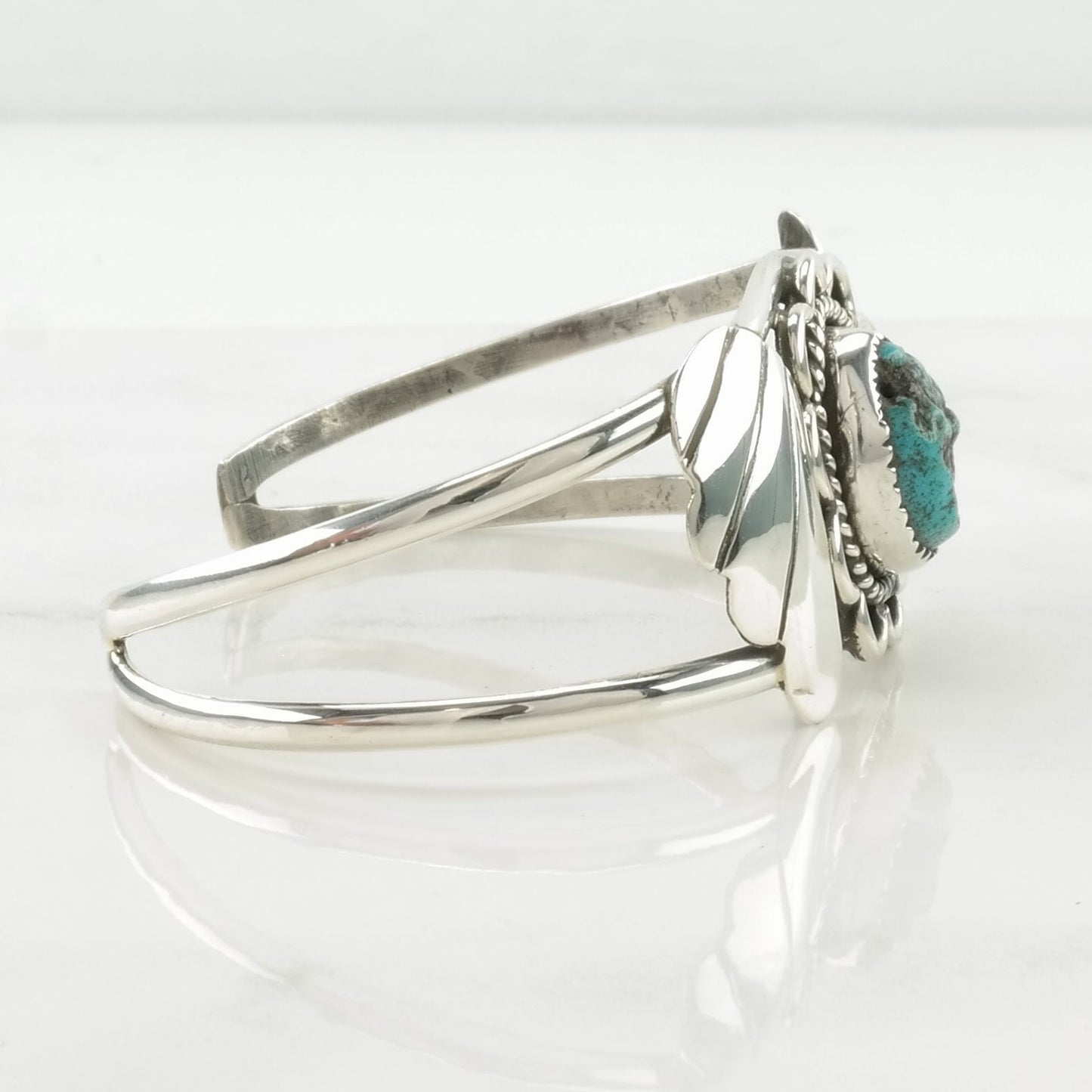 Vintage Southwest Sterling Silver Cuff Bracelet Blue Turquoise Floral