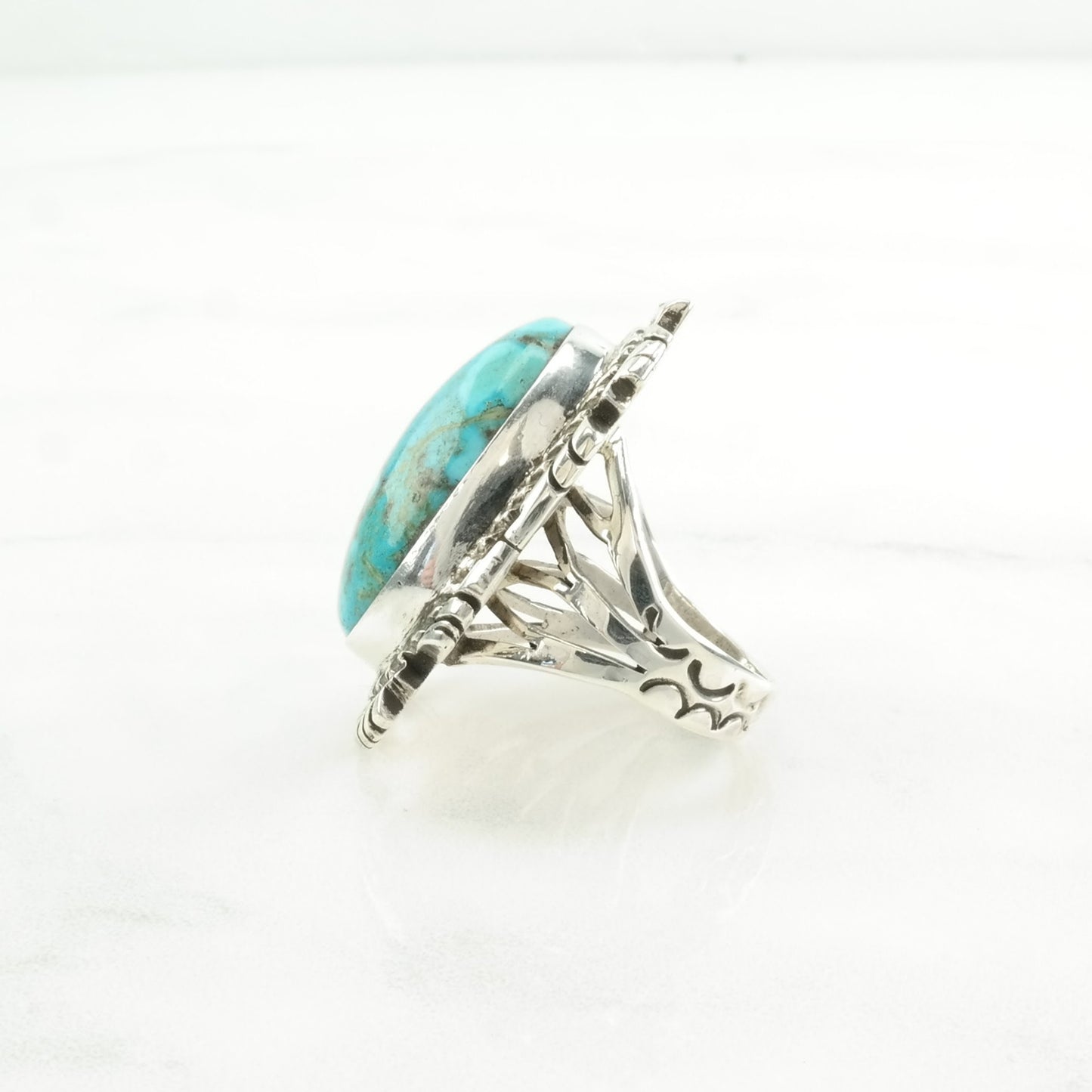 Vintage Native American Silver Ring Turquoise Large Sterling Blue Size 8