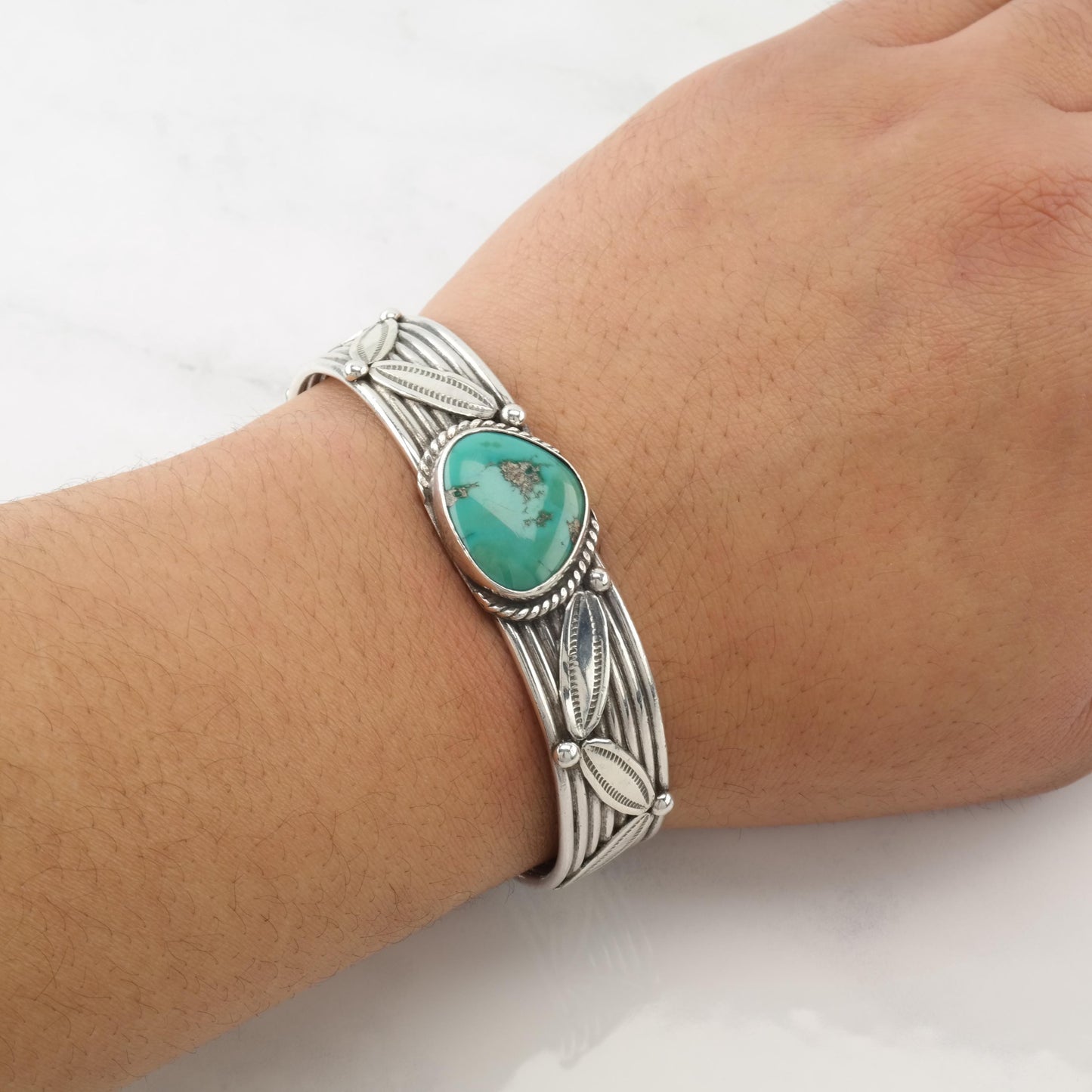 Native American Green Turquoise Cuff Bracelet Sterling Silver