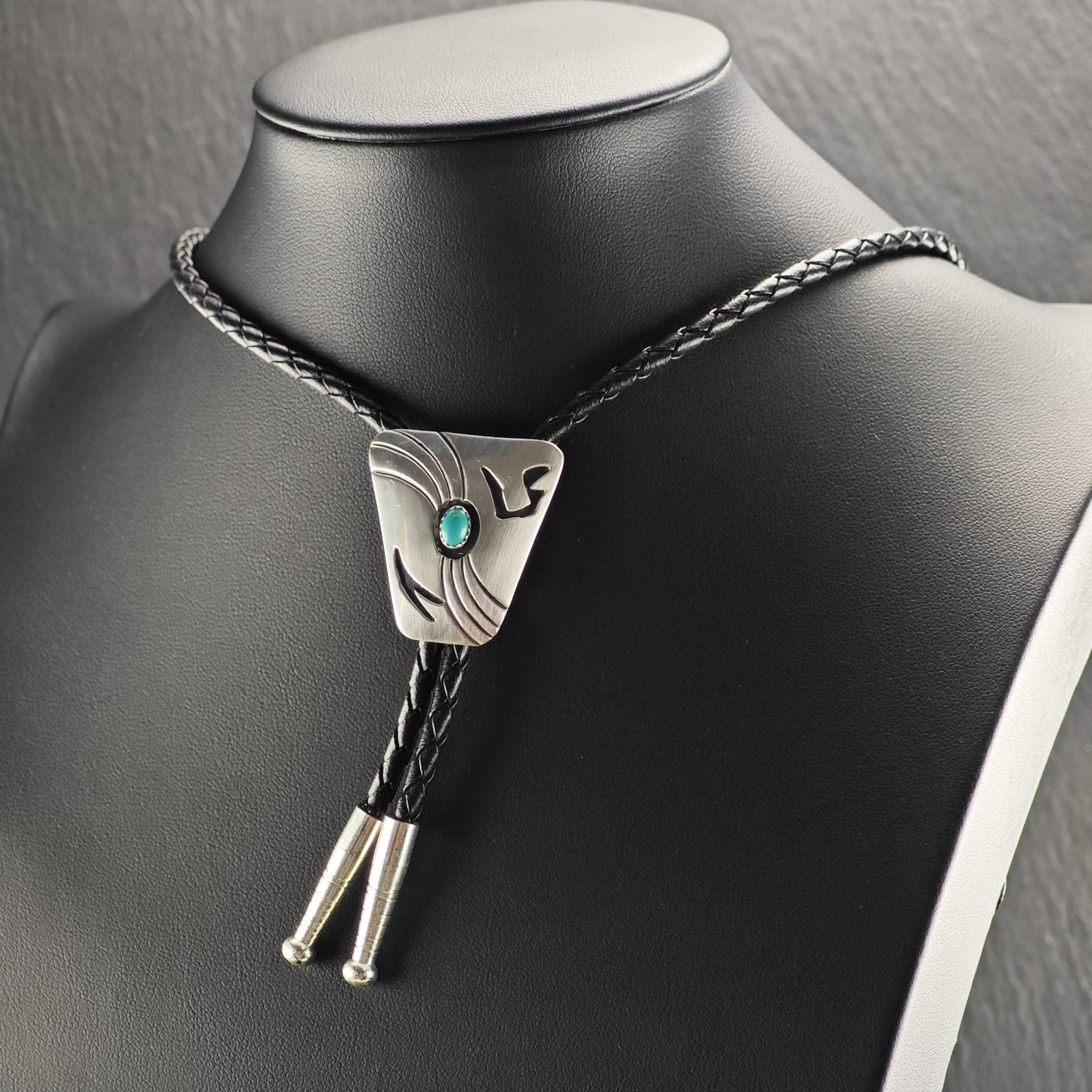 Vintage Native American Sterling Silver Turquoise Overlay Bolo Tie Necklace N2741