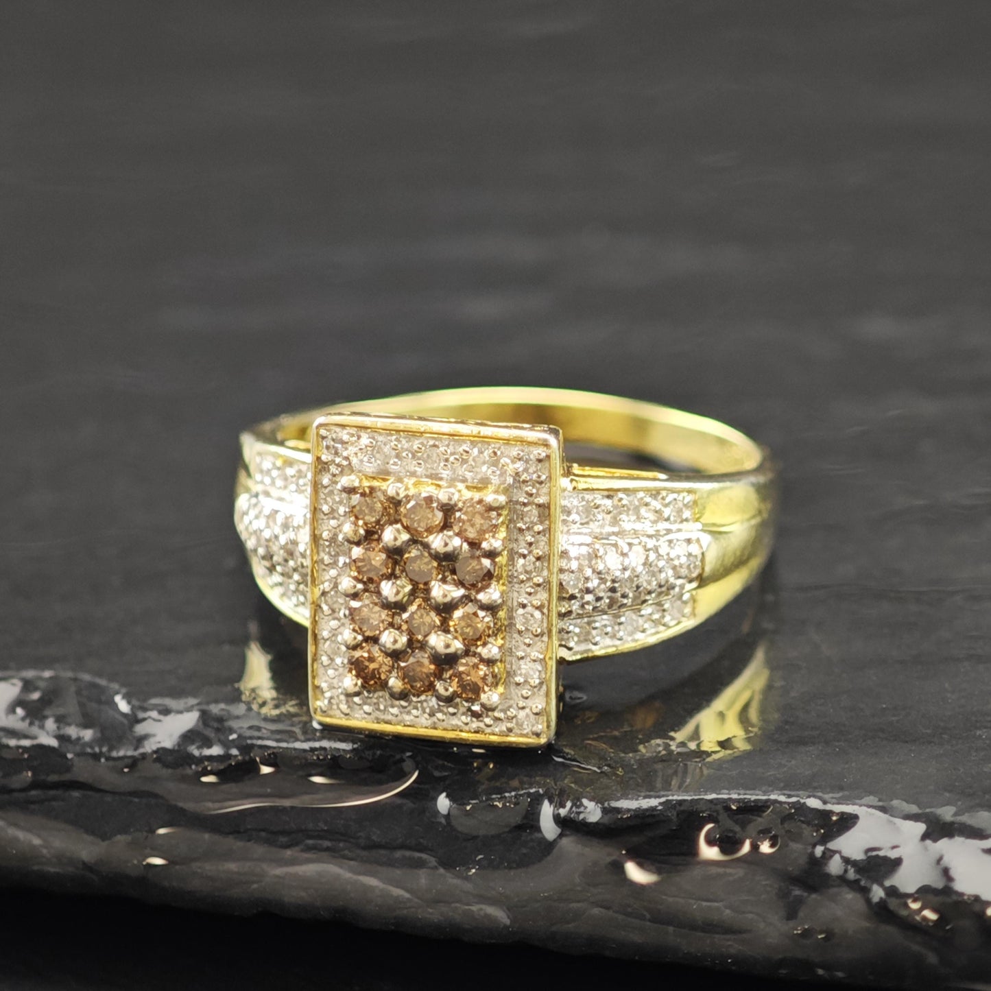 White Brown Diamonds Gold Plated Ring Sterling Silver Sz 8 3/4 R6240