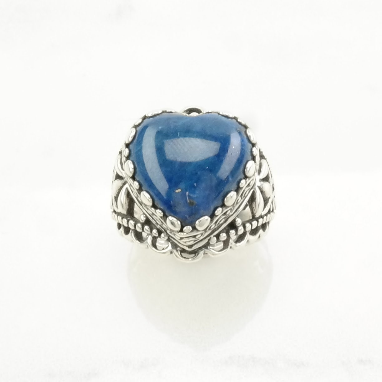 Carolyn Pollack Silver Ring Denim Lapis Heart, Scroll Sterling Blue Size 8 1/4