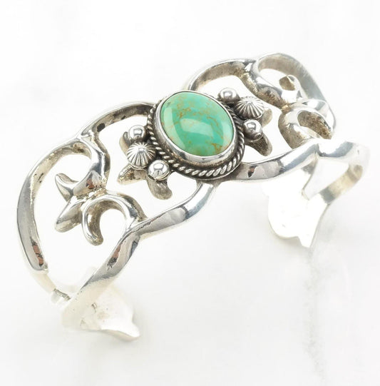 Navajo Sterling Silver Cuff Bracelet Green Turquoise