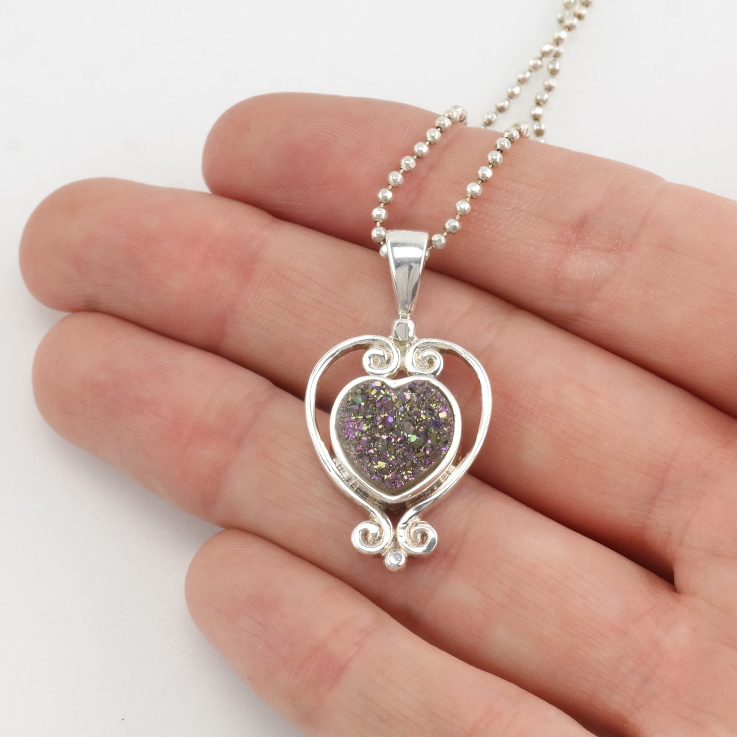 Sajen Sterling Silver Multicolor Druzy Heart Necklace