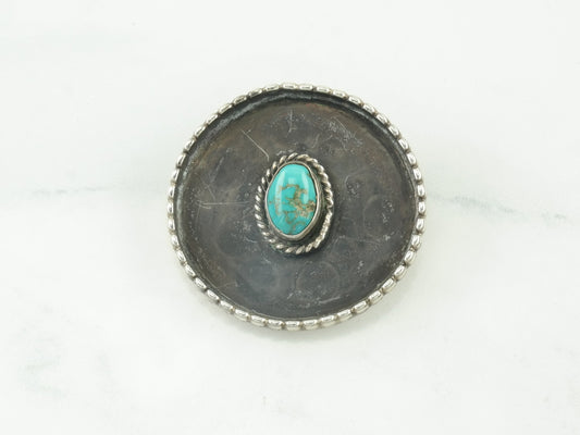 Southwestern Native American Sterling Silver Blue Turquoise Brooch