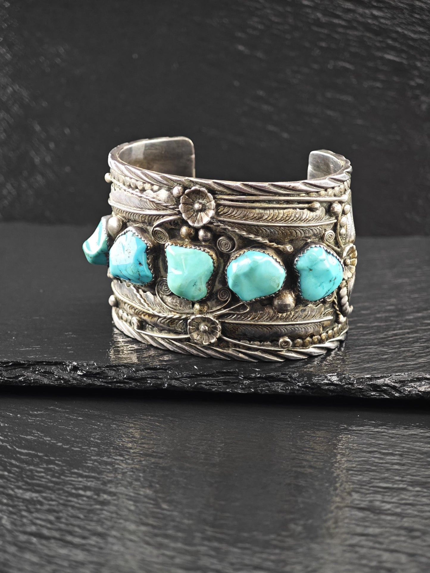 Large Size Signed Native American, Cuff Bracelet Sterling Silver