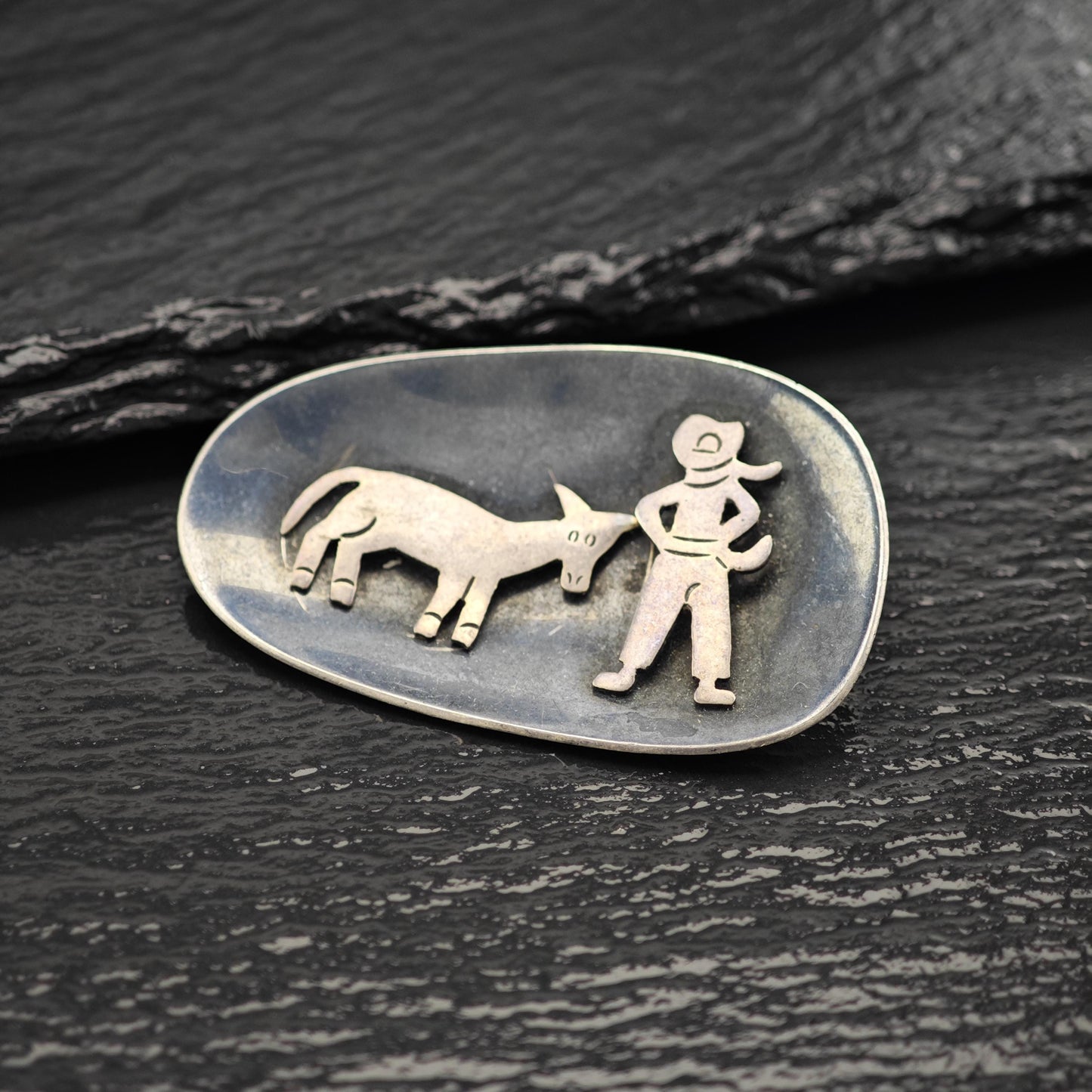 Taxco Cowboy, Donkey Sterling Silver Brooch