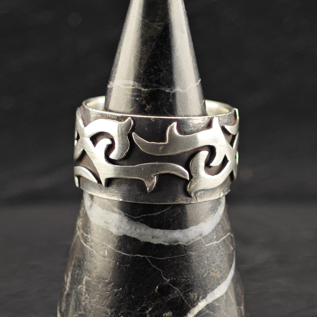 Barded Abstract Overlay Band Sterling Silver Sz 11 1/2 R6873
