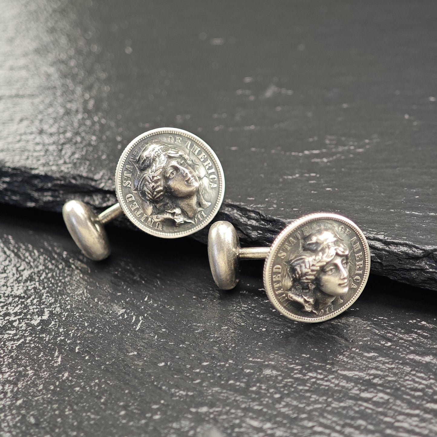 Sterling Silver Cufflinks with Dime Coin Design Abstract Antique Art Nouveau Style MISC0322