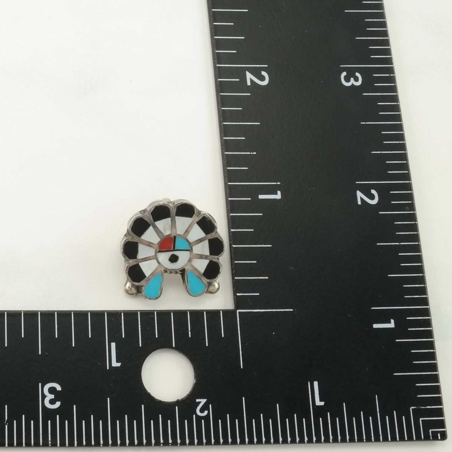 Zuni Sterling Silver Brooch Pendant Inlay Turquoise, MOP, Onyx, Coral