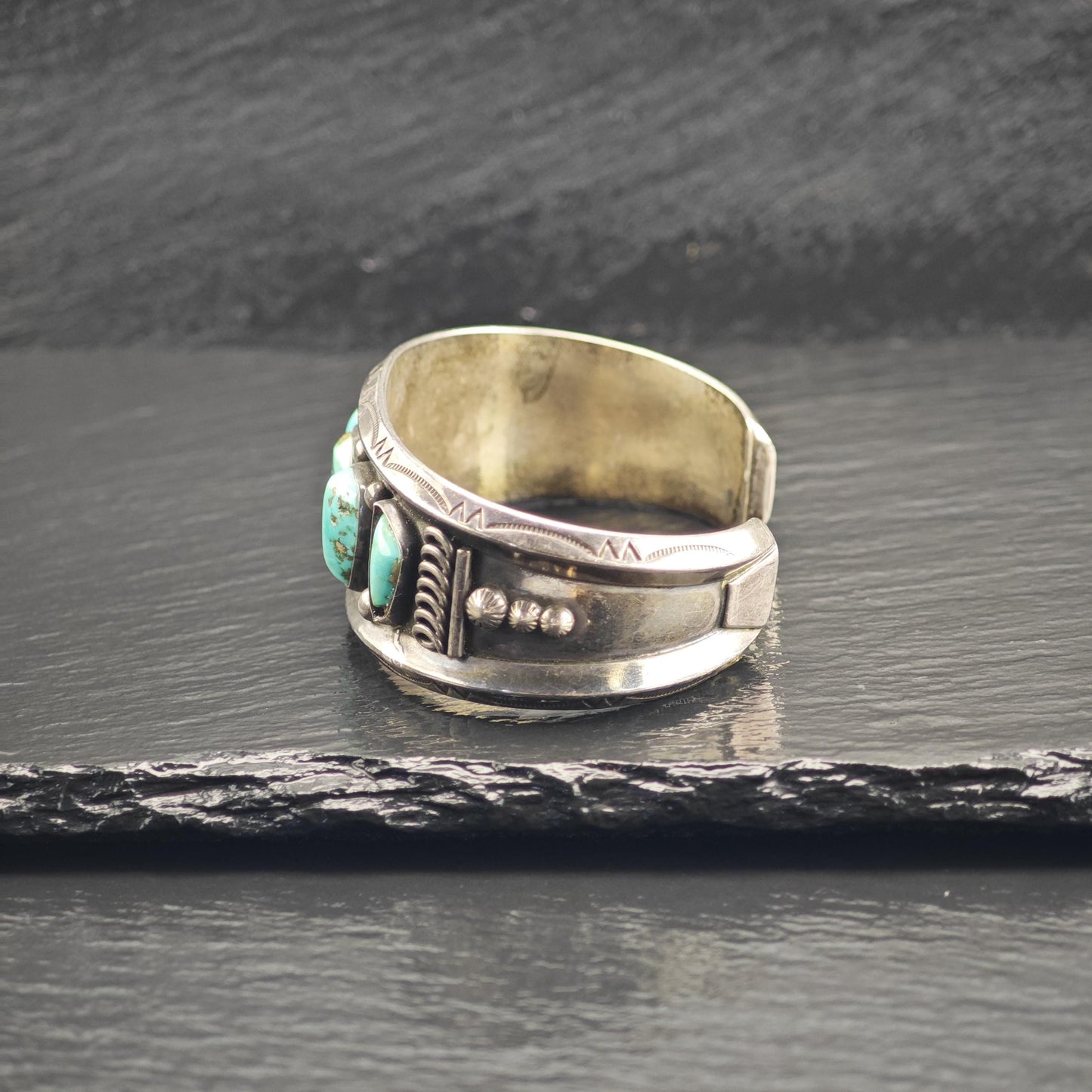 AS IS Native American Turquoise Heavy Patina Sterling Silver Cuff Sz 6 1/4" BR3118