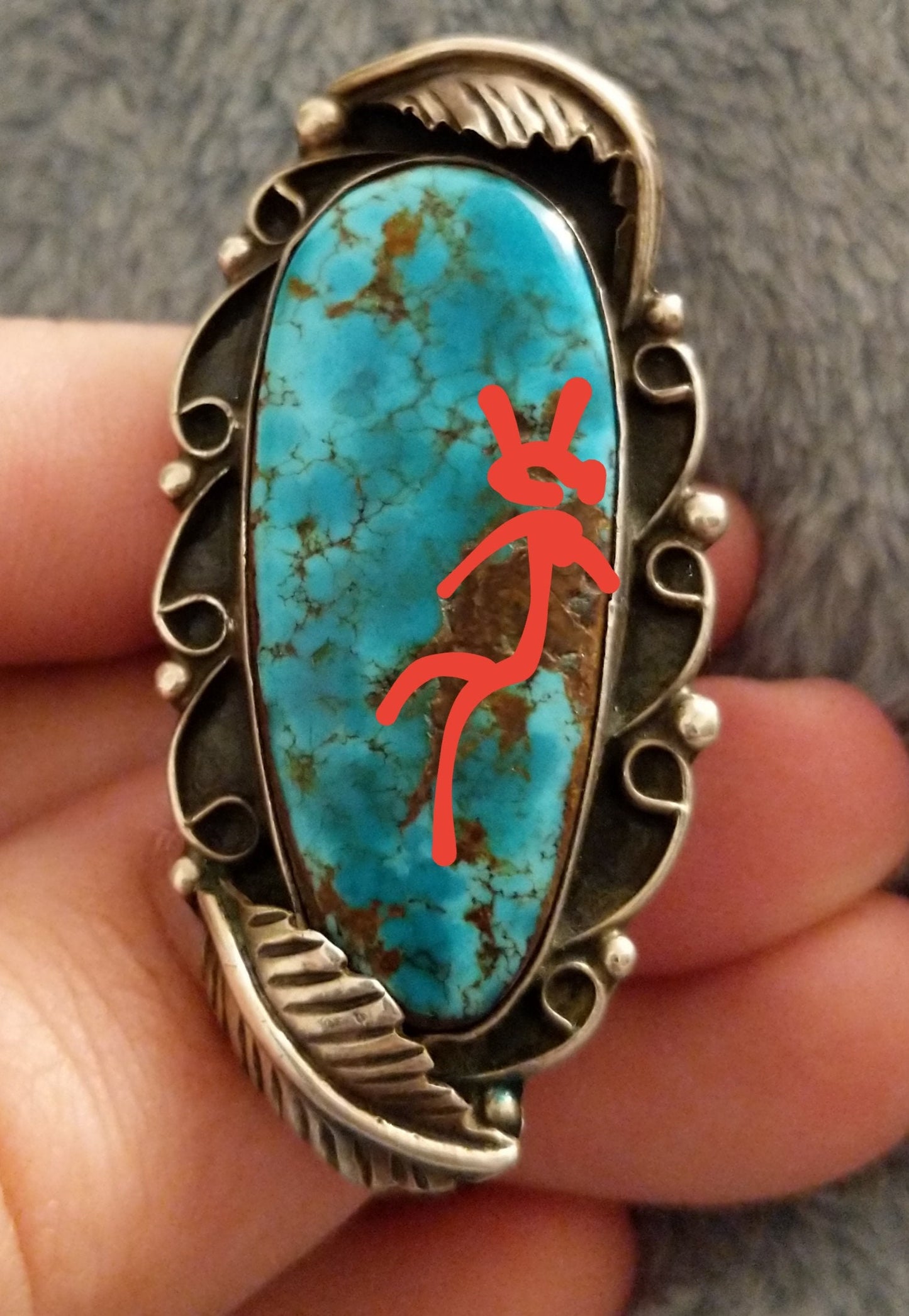 Vintage OOAK Native American Sterling Silver Ring Size 6.75 Blue Hawk, Eagle Waterweb Turquoise