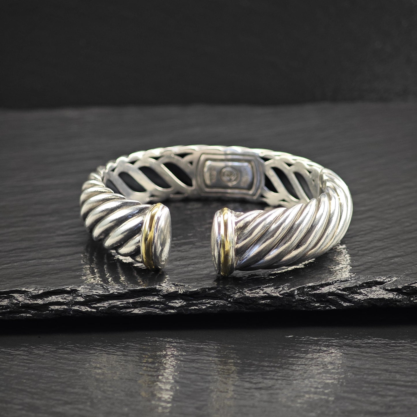 David Yurman Wide Cuff Bracelet 15mm 18k Gold Accent Sterling Silver