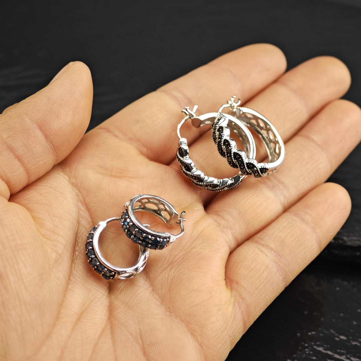 Choice of Blue Treated Diamond Latch Back/Hoop Earrings Sterling Silver ER3167