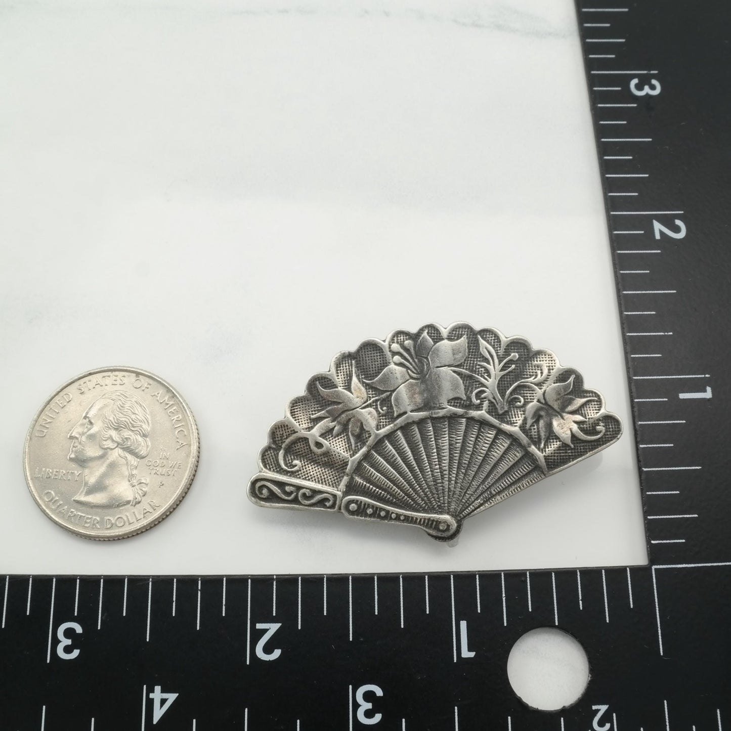 Vintage Floral Fan Brooch Pendant Art Deco Style Sterling Silver