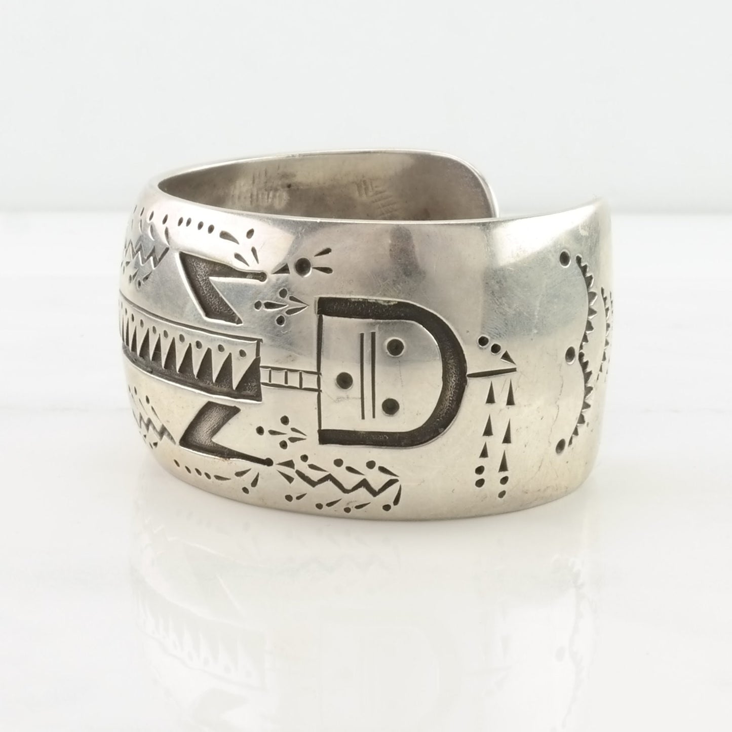 Native American, Begay Sterling Silver Cuff Bracelet Overlay Yei