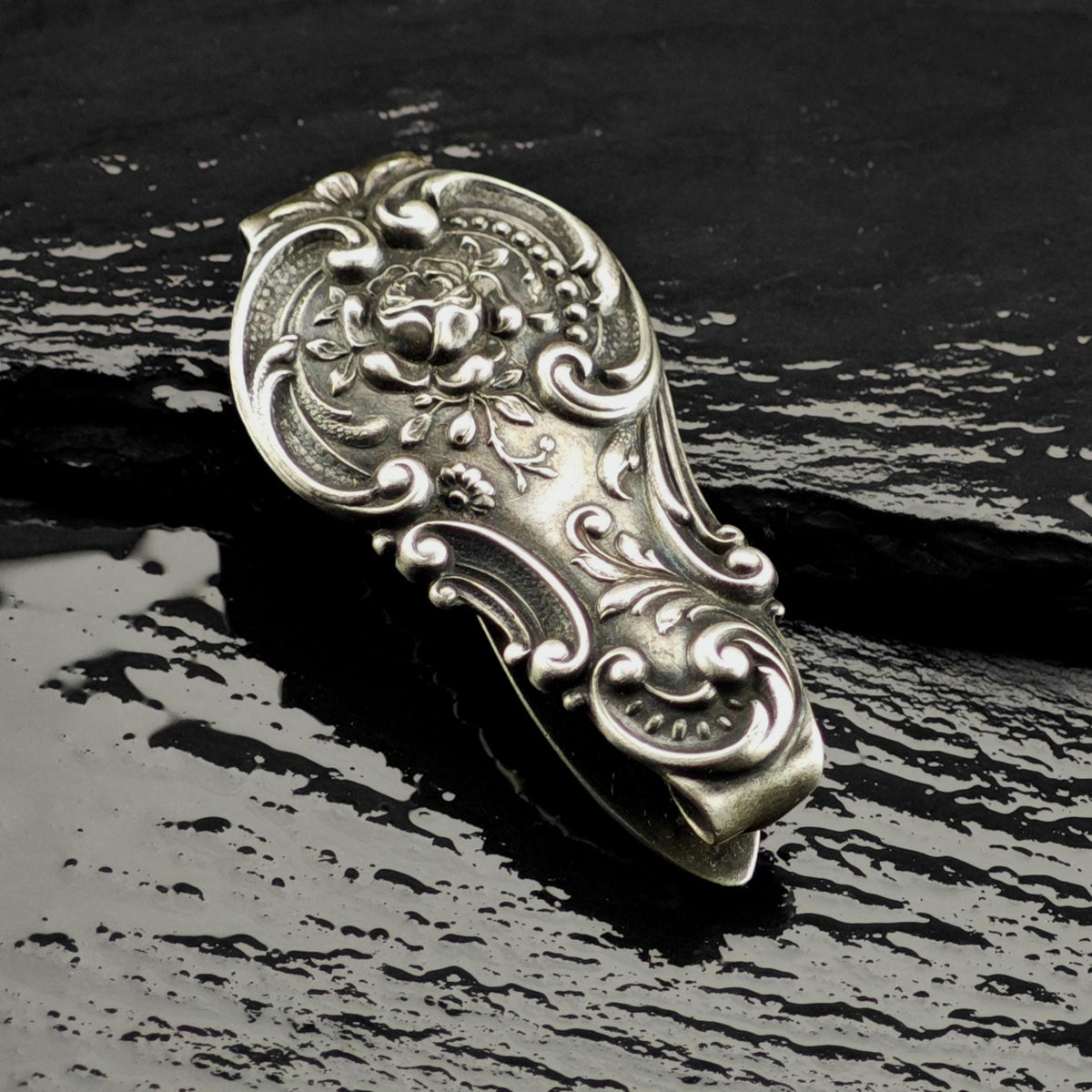 Art Nouveau Repousse Money Clip or Tie Clip Sterling Silver MISC0411