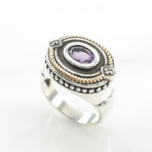 Vintage Amethyst 14k Gold Accent Sterling Silver Ring Size 7