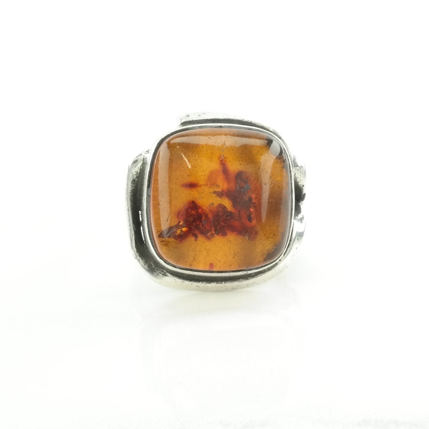 Sterling Silver Ring Amber Orange Size 8 1/2